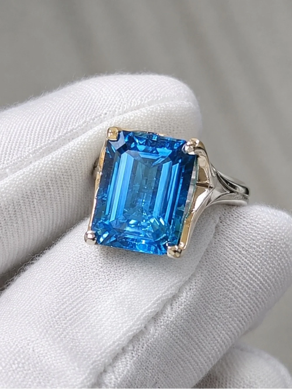13x18mm Emerald Cut Aquamarine 925 Sterling Silver Statement Ring Sz 6.75